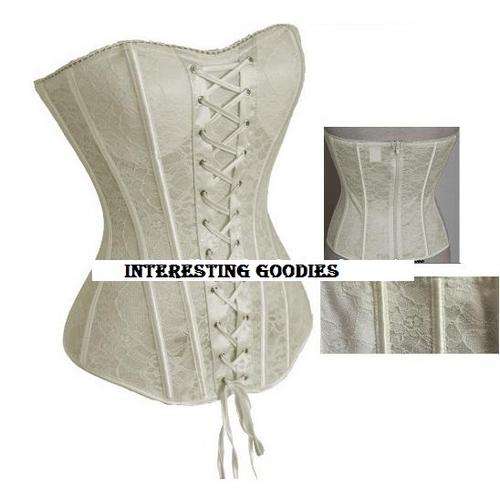 Cream Bridal corset with Front ties and lace overlay   - S / M / L / XL / XXL