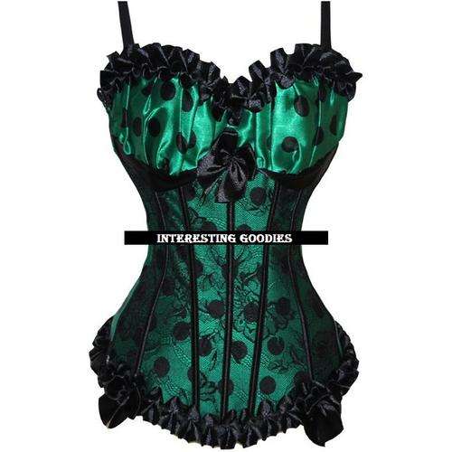 Pixie Green Polka Dot Burlesque Corset  - S / M / L / XL / XXL
