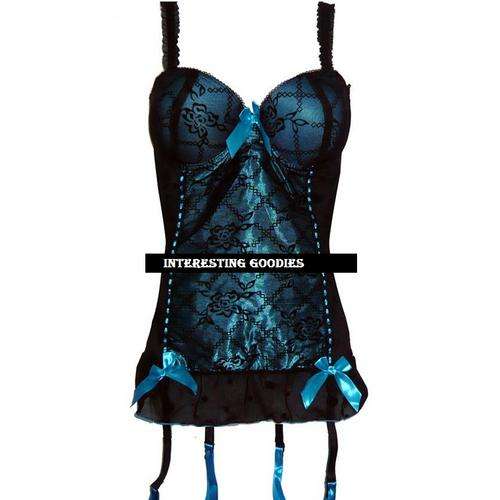 Stunning Blue Satin and Mesh Detailed Bustier & matching thong (oversize) - xL /2xL/ 3xL
