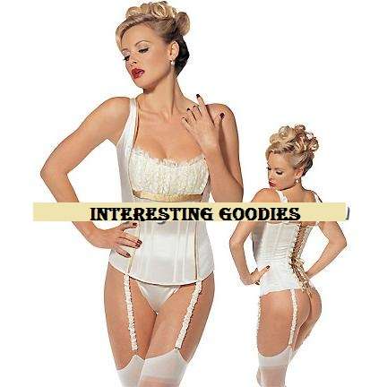 Pretty Cream Satin Corset with Gold Trim (3 piece) XL