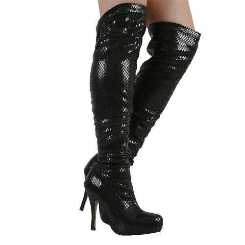 SALE Reduced!!! WICKED - Ladies Platform Boots- Snake skin print - thigh high - Black - UK size 6