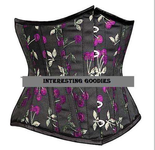 Brocade Underbust Corset with Cherry design with Thong (2 piece) - S / M / L / XL