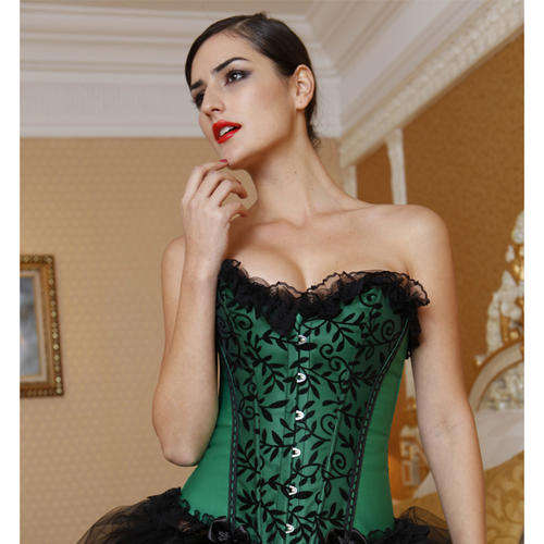 Green Vine Velvet Strapless Corset  - S / M / L / XL / XXL / up to 6 XL