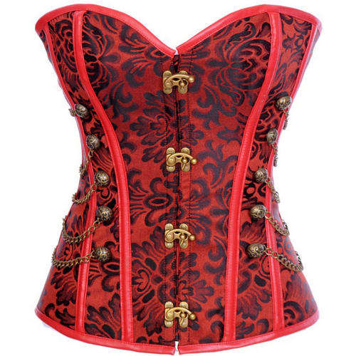 Red and Black Corset with Stud and Chain  - S / M / L / XL /XXL