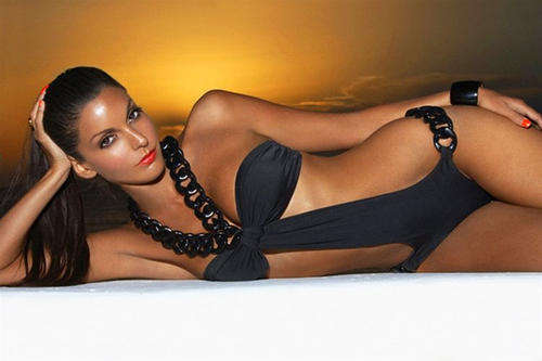 Sexy Unusual Black 1 Piece Bathing costume with Chain Link detail - size 30-32