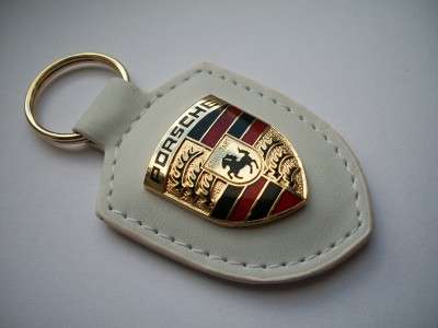 now available !! Porche Driver's Design Selection PORCHE KEYRING -GENUINE LEATHER WHITE