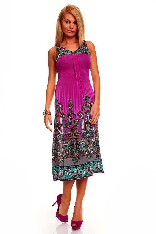 BARGAIN -  1 FUSCHIA Indian Print Dress - size 30-32