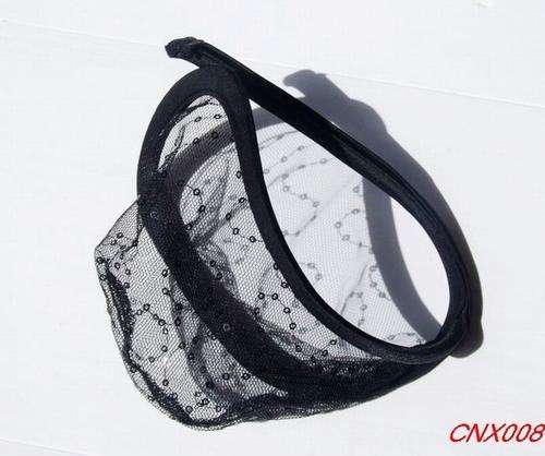 Mens C-String - BLACK Transparent Lace with Sequins