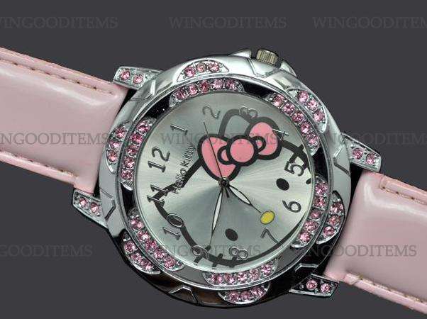 HOT Hello Kitty Wrist watch Soft pink with Pink crystals around bezel !!!