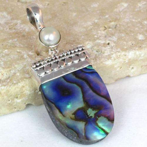 STUNNING Handcrafted Sterling Silver Mother of Pearl Pendant with pearl