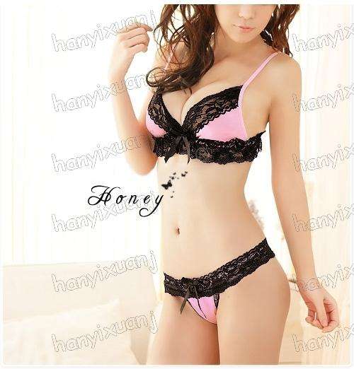 Black and Pink Two piece G-String and Bra