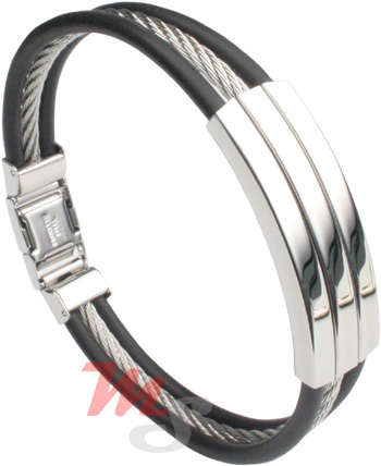 Unisex Stainless Steel and Rubber Bracelet