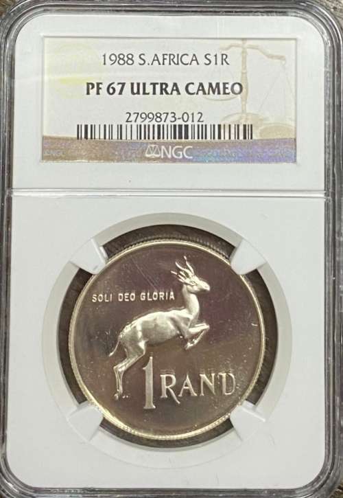 South Africa 1988 Springbok English R1 Silver NGC PF67 Ultra Cameo