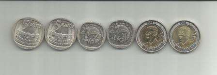 Two Mandela R5 Coins Commemorating his 90th Birthday, Two R5 Inauguration Coins and Two R2 Freedom C