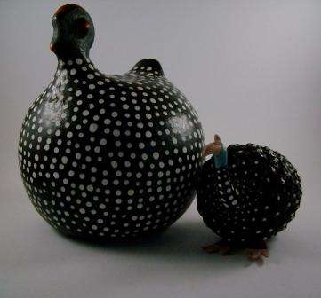 Ceramic Guinea Fowl and Smaller Pine Cone Guinea Fowl