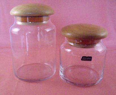 Two Jonelle Glass Canisters with Wooden Lids