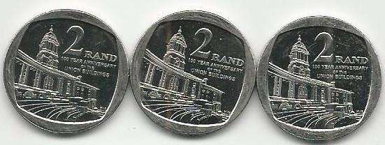 FINE circulated 2013 100years Union Buildings R2.00 coins ONE BID FOR ALL 3