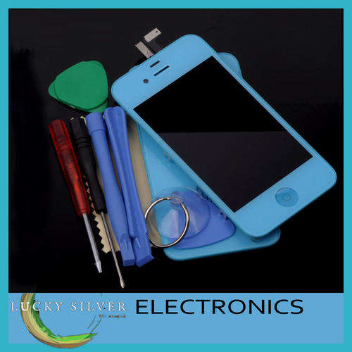 Plating Blue Mirror front glass &LCD & Touch Screen Digitizer for iPhone 4 FULL ASSEMBLY