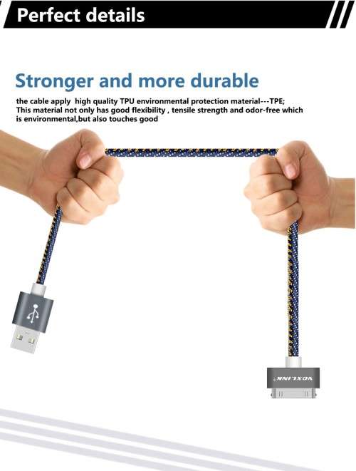 FANTASTIC PRICE!!VOXLINK Denim 30Pin USB Cable2M Data Transmission Charger cable Apple4 4siPad2 3 4