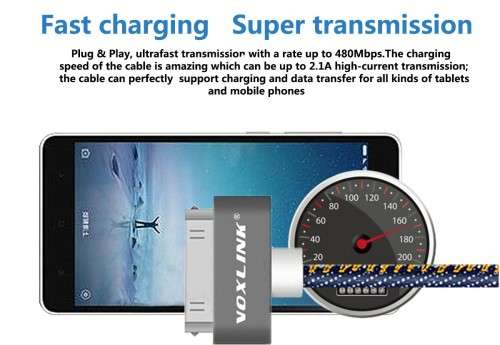 FANTASTIC PRICE!!VOXLINK Denim 30Pin USB Cable2M Data Transmission Charger cable Apple4 4siPad2 3 4