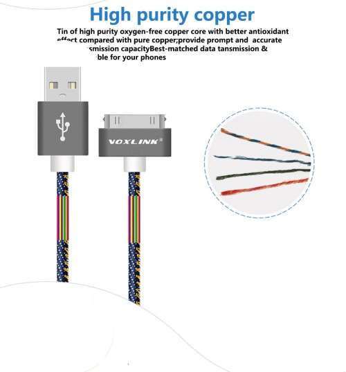 FANTASTIC PRICE!!VOXLINK Denim 30Pin USB Cable2M Data Transmission Charger cable Apple4 4siPad2 3 4