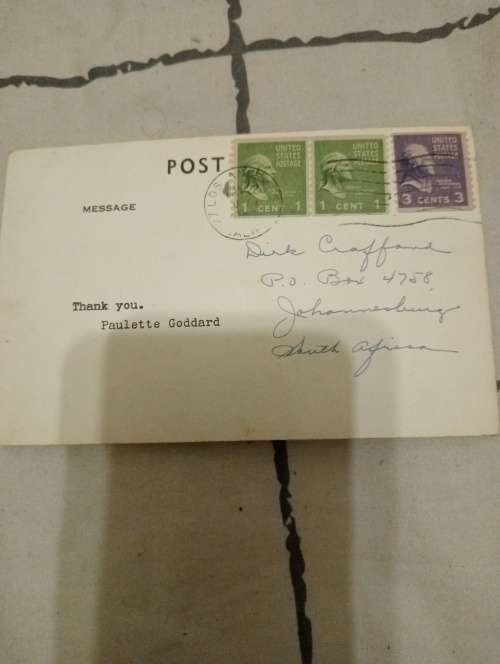 Paulette Goddard original autograph photo postcard