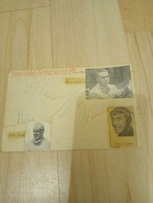 Pietro Taruffi,Count Lurani,,Lord Howe(Francis Curzon )original autographs of 3 racing legends of gr