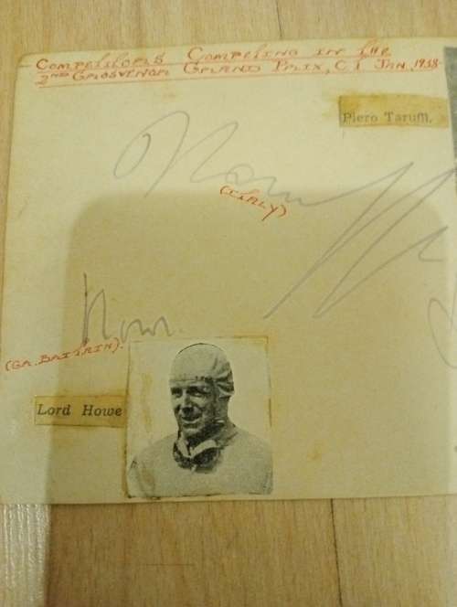 Pietro Taruffi,Count Lurani,,Lord Howe(Francis Curzon )original autographs of 3 racing legends of gr