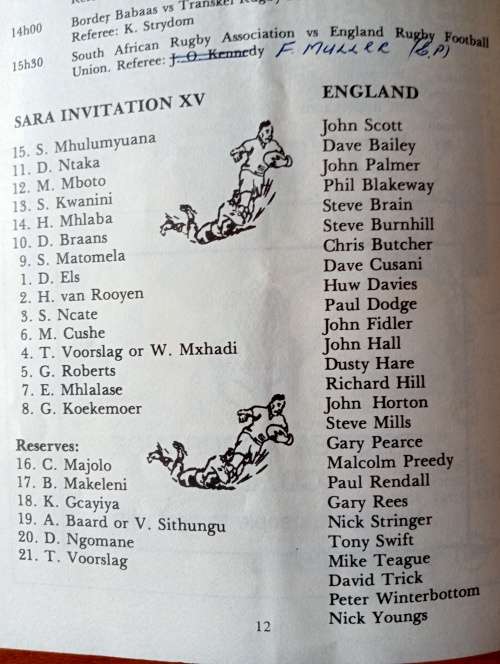 SARA Vs England,1984 program,24 pages