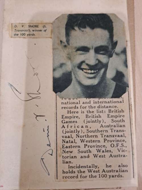 Dennis Victor Shore,SA 100 yard athlete,1936 Olympic Games,original autograph