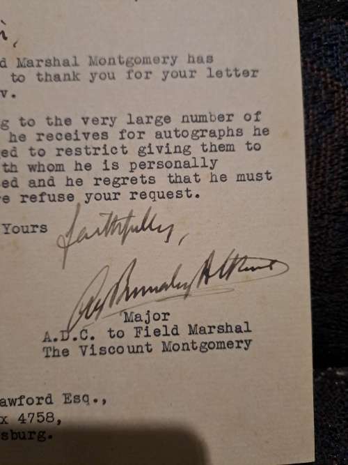 Signed typed letter from Aide de Camp of Field Marshall Montgomery
