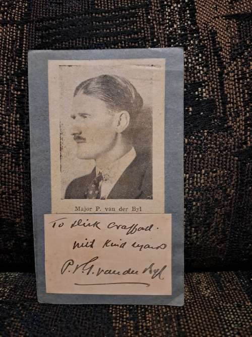 Majoor Piet Voltelin Graham van der Byl,1889 -1975 MP, SA Soldaat oorspronklike handtekening
