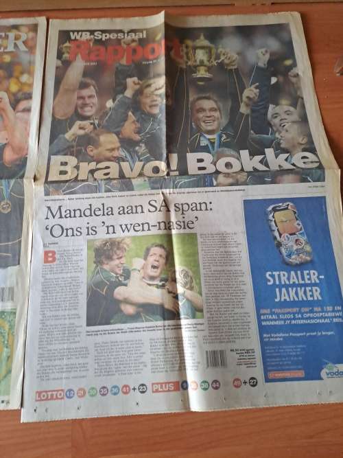 2007 Springbok World Cup winners, Die Burger and Rapport front pages