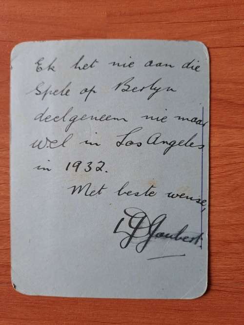 Danie Joubert,4th  in 1932 ,110 yards,Olympic games,Los Angeles, original autograph