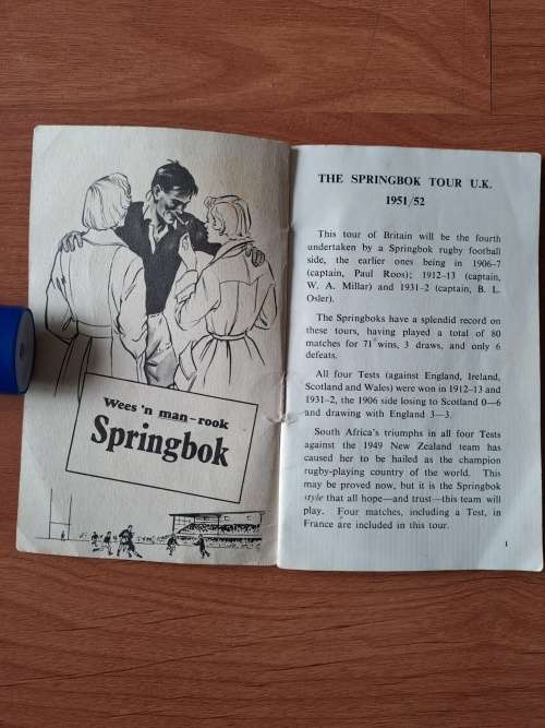 1951 Springbok rugby  tour to GB and France booklet,  by Springbok cigarettes, 24 pages