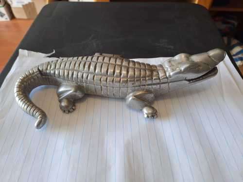 Art Deco Linton THW Cold cast silver/bronze crocodile cigarette box