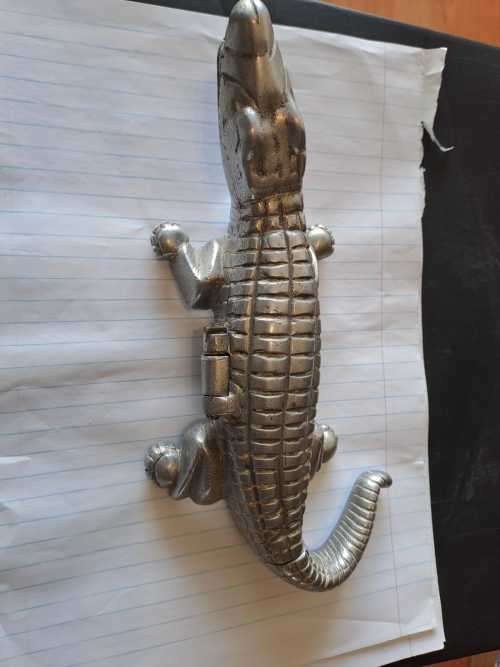 Art Deco Linton THW Cold cast silver/bronze crocodile cigarette box