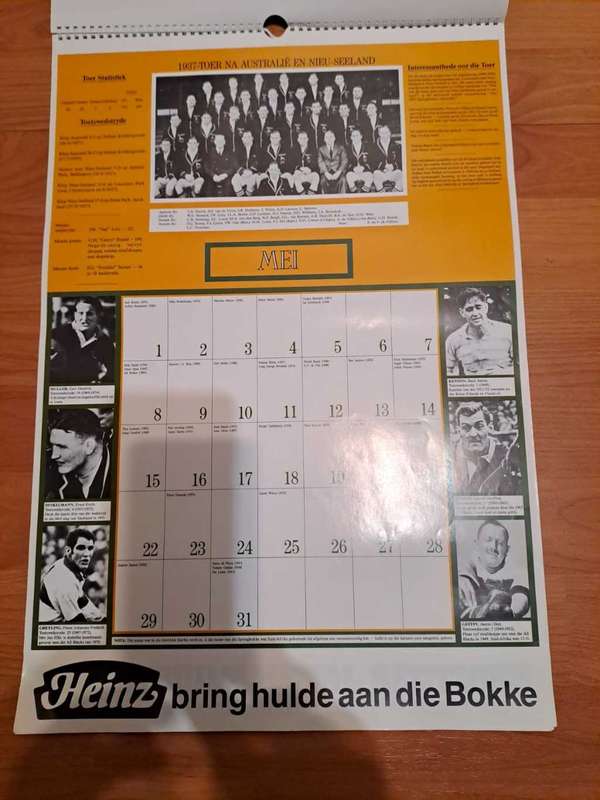 Springbok Rugby Commerative Calender 1891 to 1991