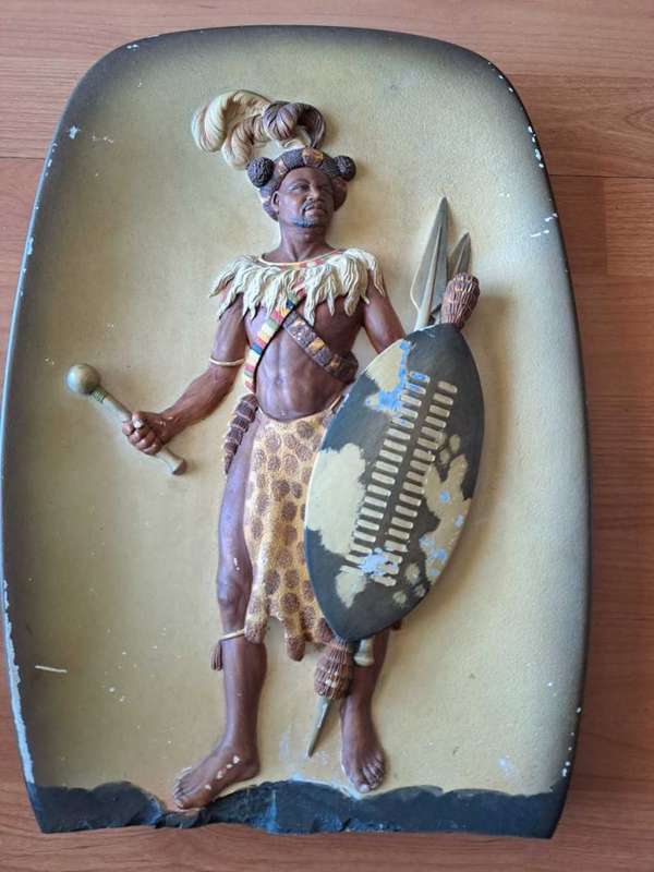 Zulu Warrior hand painted plaque by WH Bossons of England