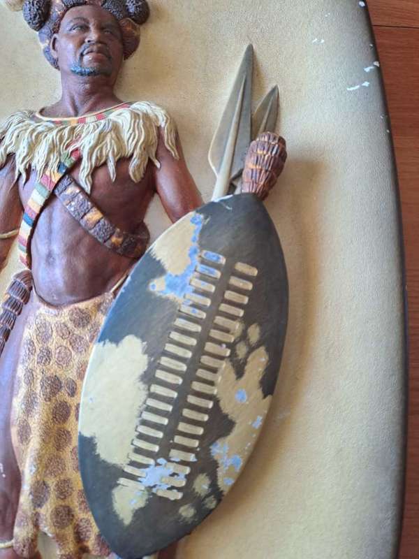 Zulu Warrior hand painted plaque by WH Bossons of England