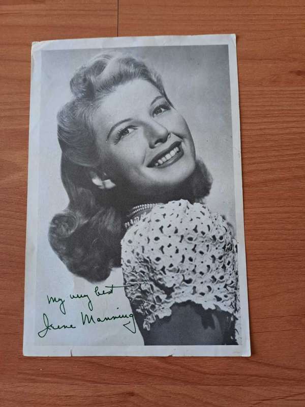 Irene Manning, famed Hollywood actress of 1940`s original autograph