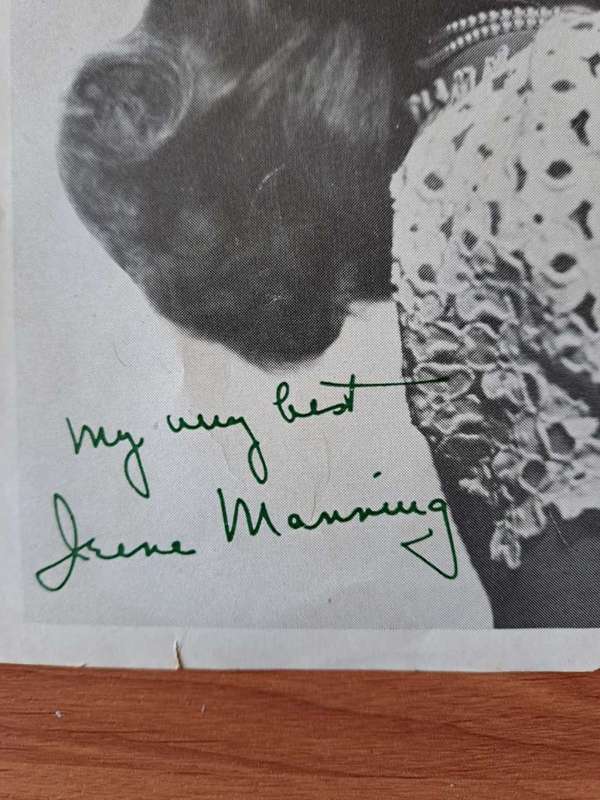 Irene Manning, famed Hollywood actress of 1940`s original autograph