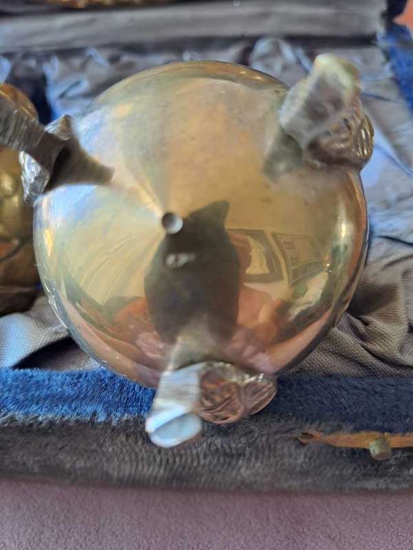 Vintage Old Antique Brass decorative presenting box salt and pepper pots pair tray