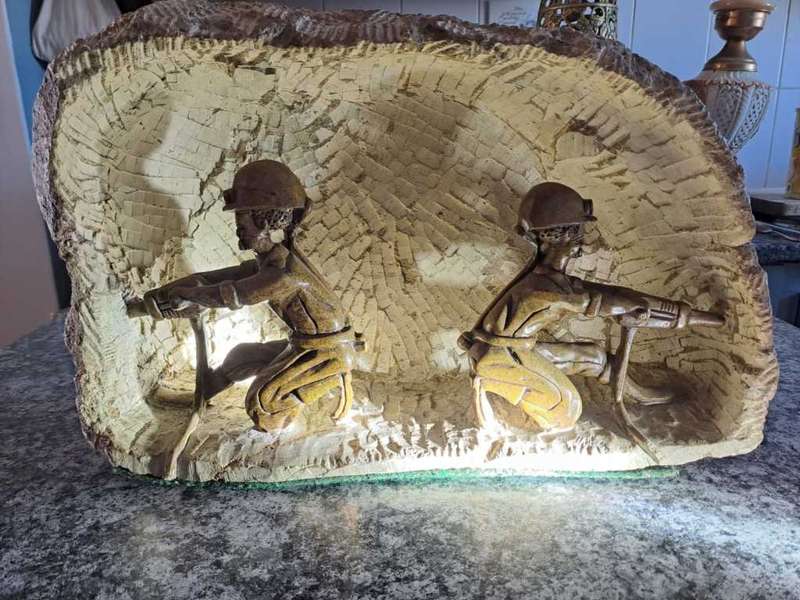 Industrial Art, Soapstone Sculpture, Coal Miners Drilling