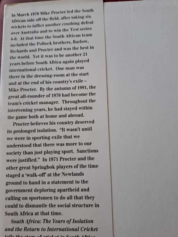 SA Cricket Great Mike Procter signed book, 240 pages, great condition