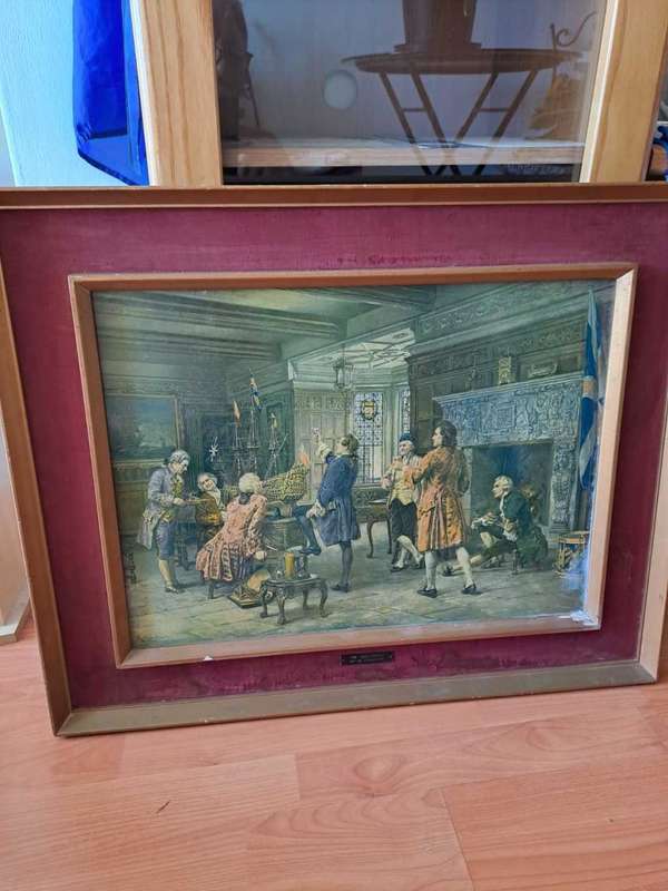 Lovely antique Print THE CONFERENCE by Margaret Dovaston, Framed