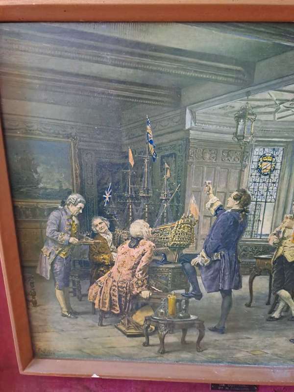 Lovely antique Print THE CONFERENCE by Margaret Dovaston, Framed