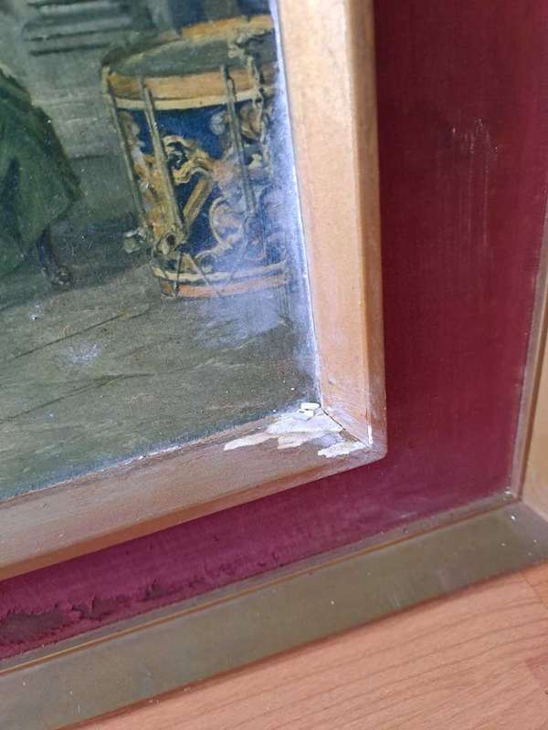 Lovely antique Print THE CONFERENCE by Margaret Dovaston, Framed