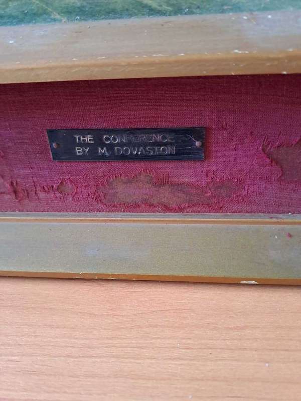 Lovely antique Print THE CONFERENCE by Margaret Dovaston, Framed