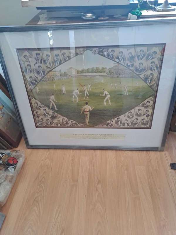 Cricket English/Australian Lithograph 1886 Framed, with players pictures